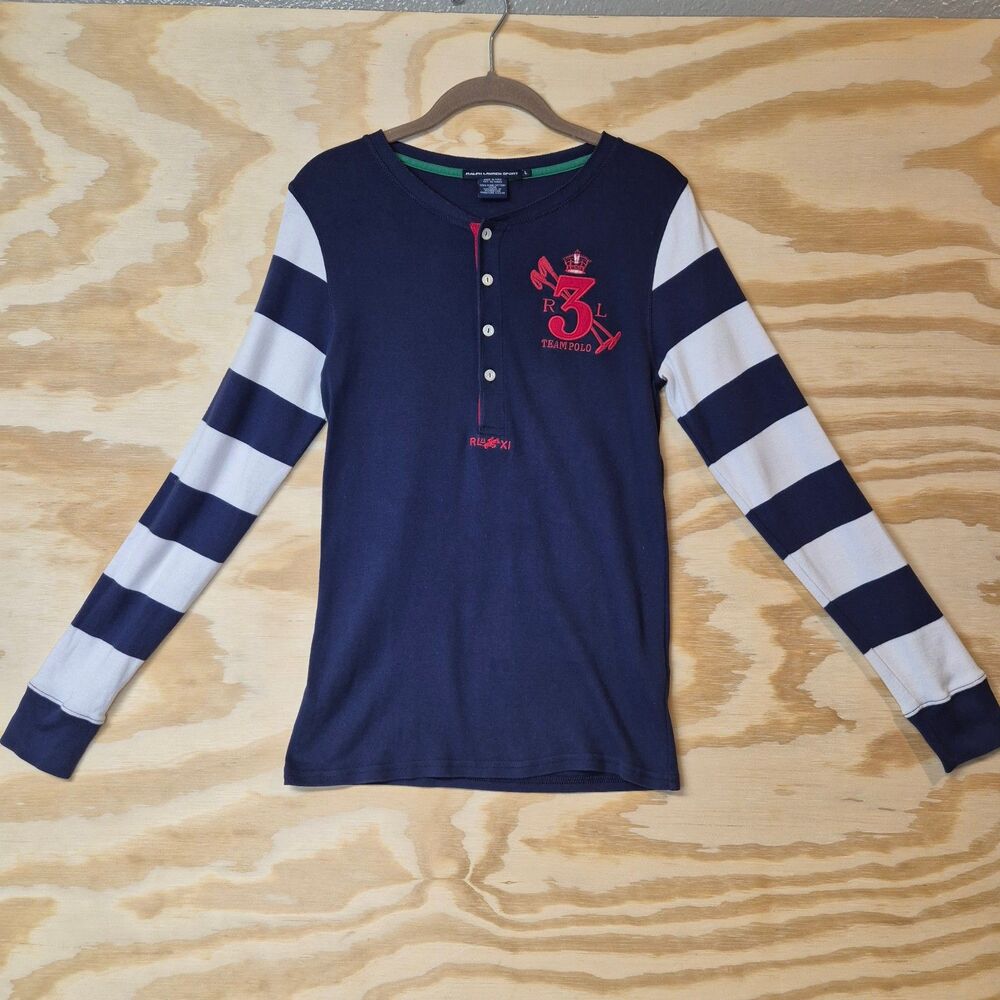 Ralph Lauren Sport Vintage Women’s L Pima Cotton Rugby Polo Long Sleeve Striped